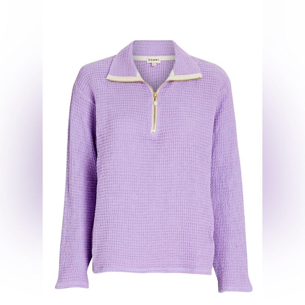 DONNI LILAC PURPLE WAFFLE HALF ZIP SHIRT WITH PEARL ZIPPER SIZE LARGE